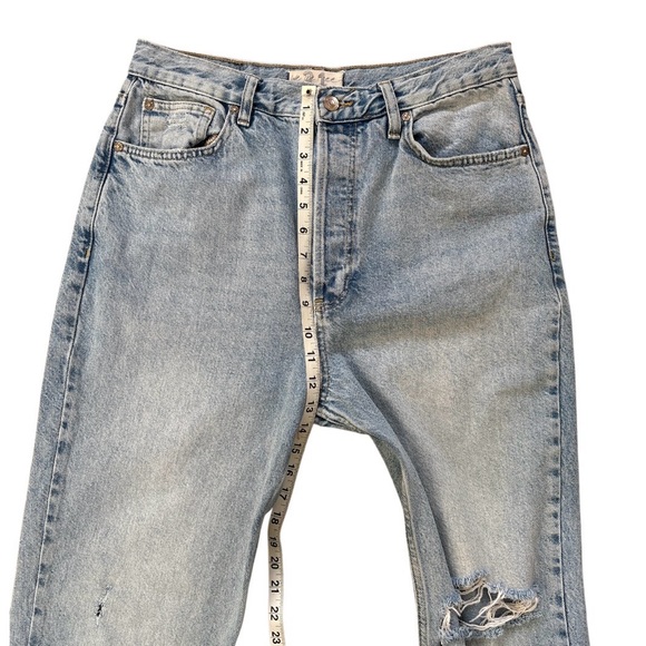 We The Free High Waist Hidden Button Fly Distressed Denim Straight Leg Jeans 31 - Picture 11 of 14